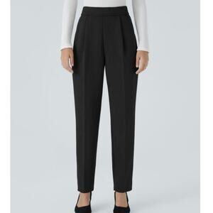 Sz Med HALARA Black Flex™ High Waisted Pocket Pleated Tapered Pull-on Pants